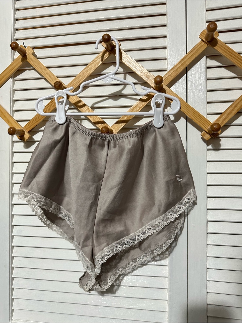 Vintage Dior Taupe Satin Lace Lingerie Shorts Coquette Sleepwear